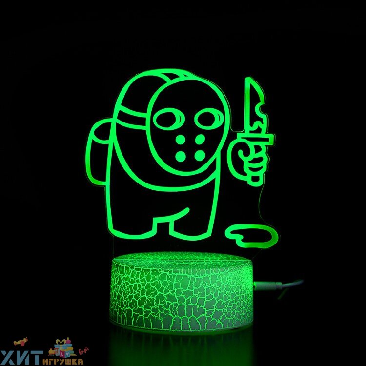 Детский ночник светильник, светодиодный с 3D эффектом AMONG US АМОНГ АС В маске RoHS3
